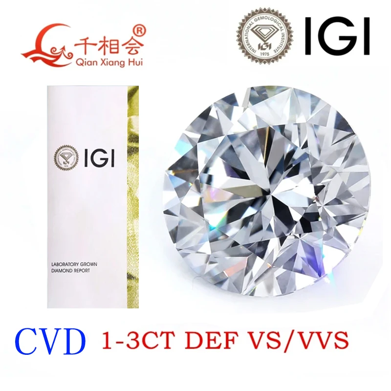 

1ct -3ct D E F белый цвет VVS to VS clearity CVD алмаз 3EX Круглой Формы лабораторный россыпью алмаз IGI Сертифицированный свободный камень