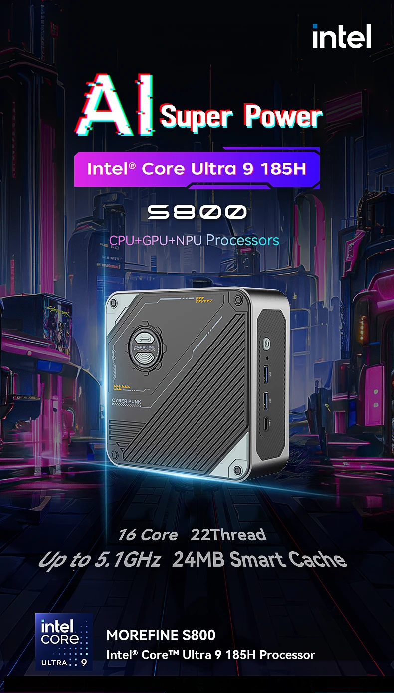 EGLOBAL Game Mini PC Intel Core Ultra 9 185H Ultra 7 155H M.2 NVME SSD WIFI6E BT5.3 4K 144Hz DP USB-C Win11 Desktopcomputer