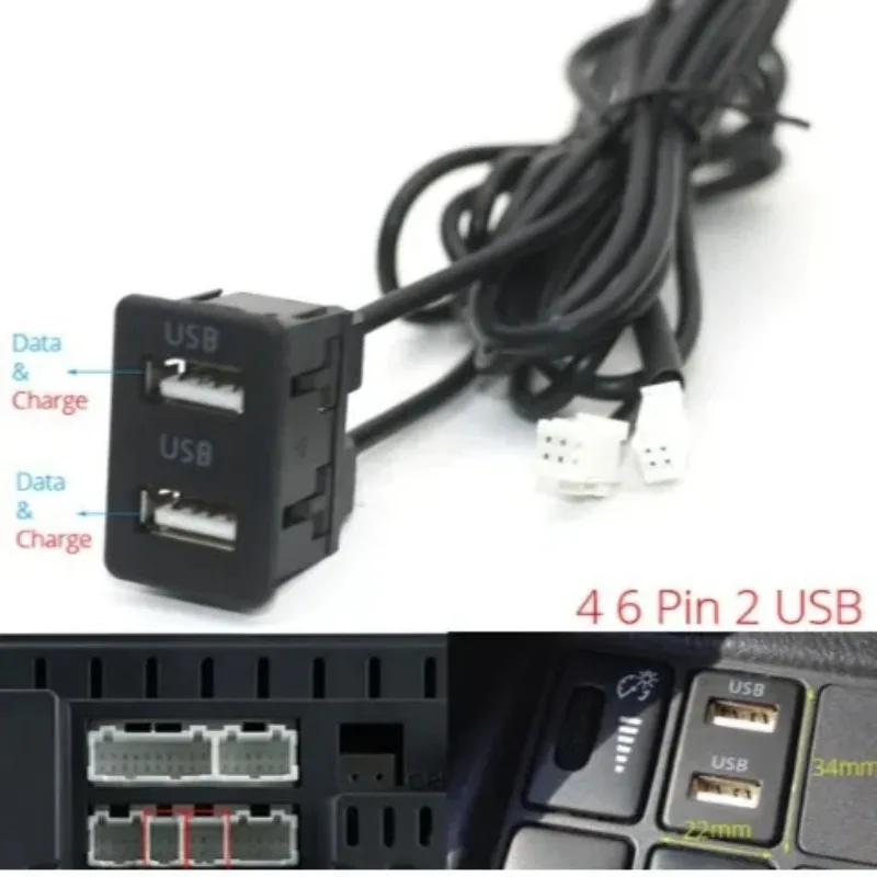 Female Dash Board Mount Panel Extension Shielded Cable Adapter 4 6 Pin to 2 USB For Car Radio Android Head Unit Multimedia