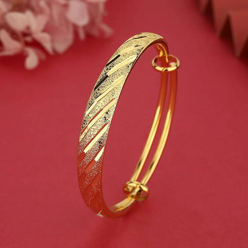 سوار نسائي واسع من الذهب عيار 24 قيراط |   AU999 ذهب نقي، تصميم أنيق لامع، ناعم وكبير، يزيد من الأناقة