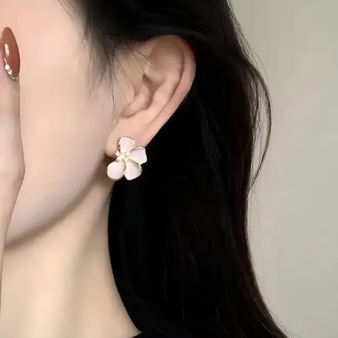 Trendy Pink White Flowers Stud Earrings for Women Girls Post Spring Summer Y2k Cute Jewelrys Gifts