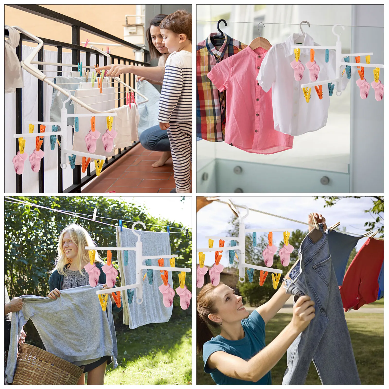

1pc Rotatable Clothes Rack with 15 Clips for Socks Underwear Foldable Balcony Hanger White Storage Solution Drying Rack