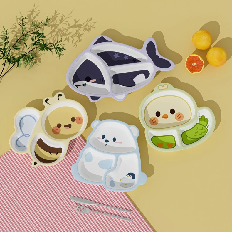 

Kids Divided Plate Cartoon Design Anti Fall Food Serving Tray For Baby Infant Toddler Eating Feeding Dinnerware Kindergarten Use