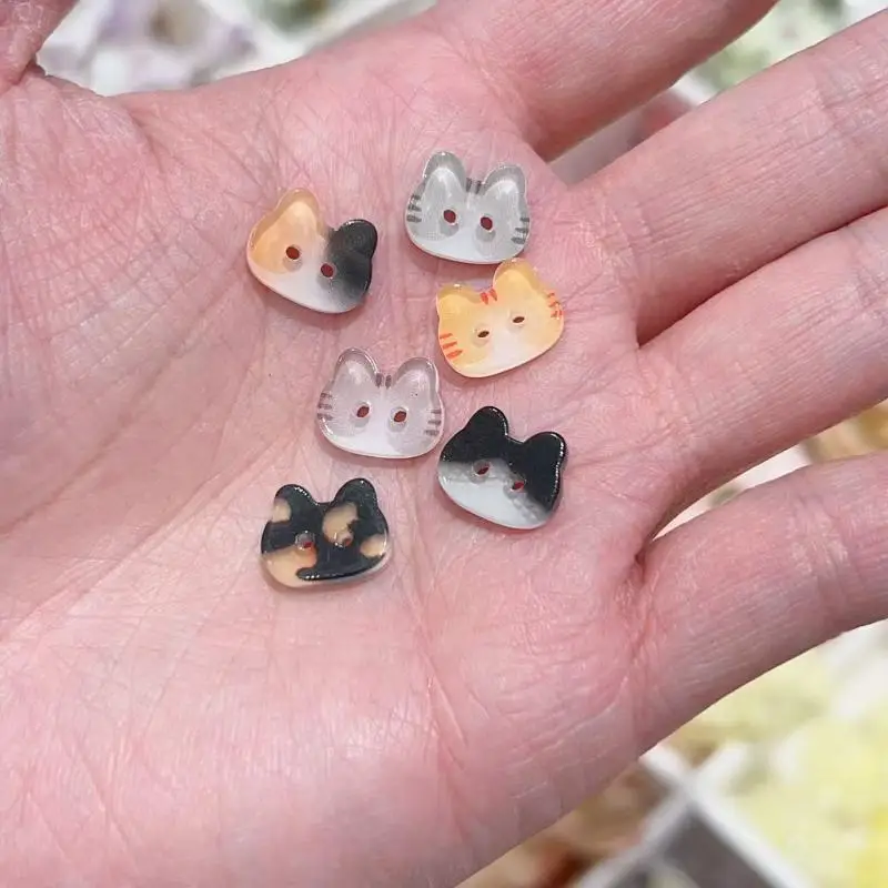 20Pcs Cute Cat Two-eye Buttons 12/17mm Colourful Cartoon Cat Resin Buttons DIY Kids' Clothes Hats Socks Buttons