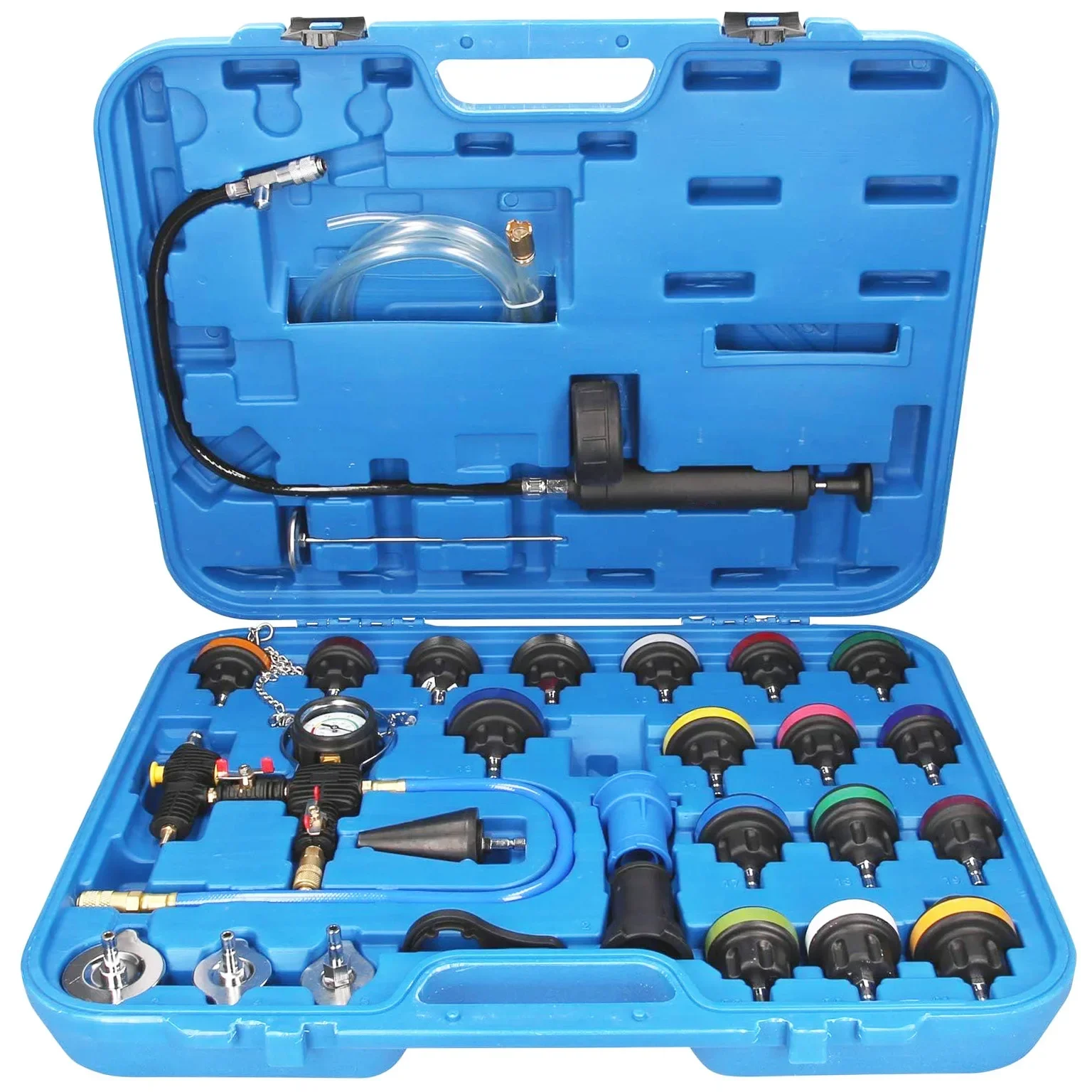 28 Pcs Universal Radiator Cap Pressure Tester Kit Cooling System Coolant Radiator Pressure Test Kit Water Tank Leak Detector