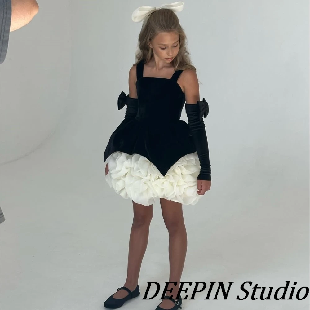 

2025Girls Wedding Birthday Baptism Customized Toddle Elegant Velvet Princess Dress Detachable Ruffles Sleeves Pageant Party Gown
