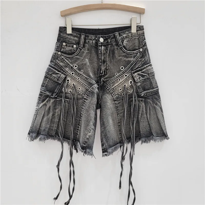 American Retro Multi-pocket Strap Overalls Pants 2025 Summer Spice Girls Street Heavy Industry Design Wide-leg Short Pants