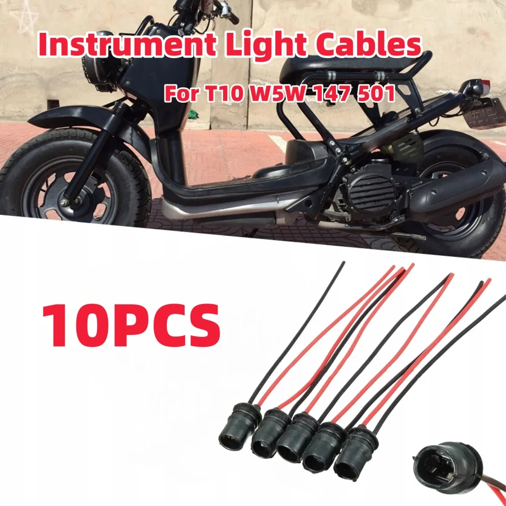 

10PCS Motorcycle Instrument Light Cables Adapters Socket Light Cable Replacement Light Bulb Round Socket For T10 W5W 147 501