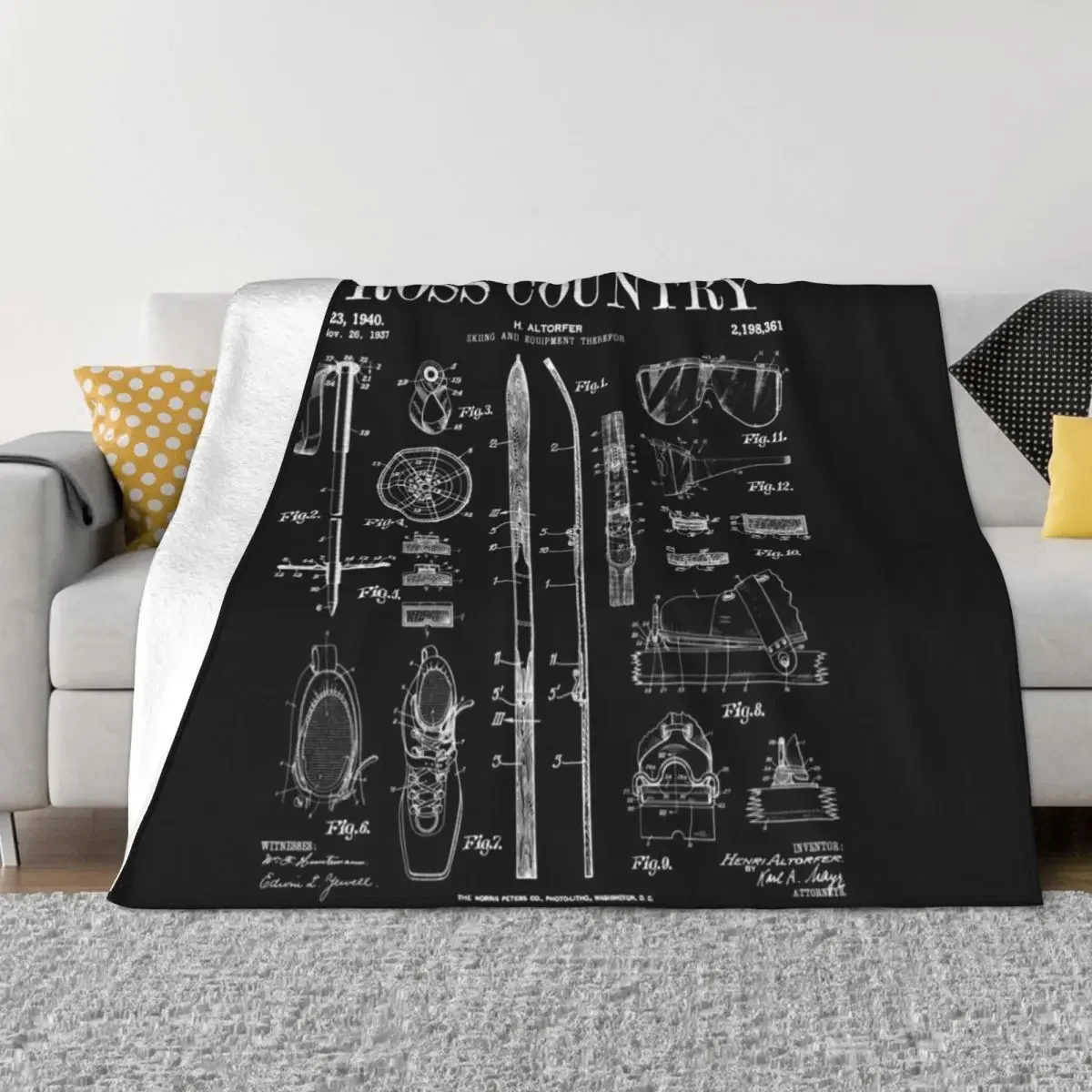 

Cross Country Nordic Skiing Ski Vintage Patent Skier Print Throw Blanket Fluffys Large Decorative Throw Blankets