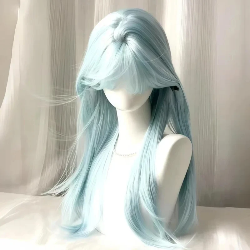 

xiaoxiao Angel Ice Female Daily Lolita Long Straight JK Reality Wearing Full Head Hairstyle Baby Blue Wig