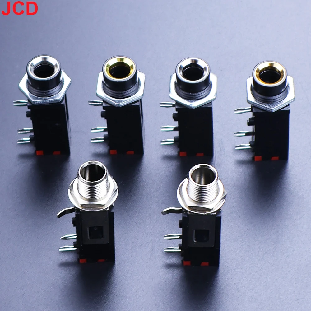 JCD 2/5pcs 1/4Inch 6.35mm Connector 6.3mm 3 Pin Audio Stereo/Mono Phone Female Jack Headphone Socket Thread Lock Panel Mount