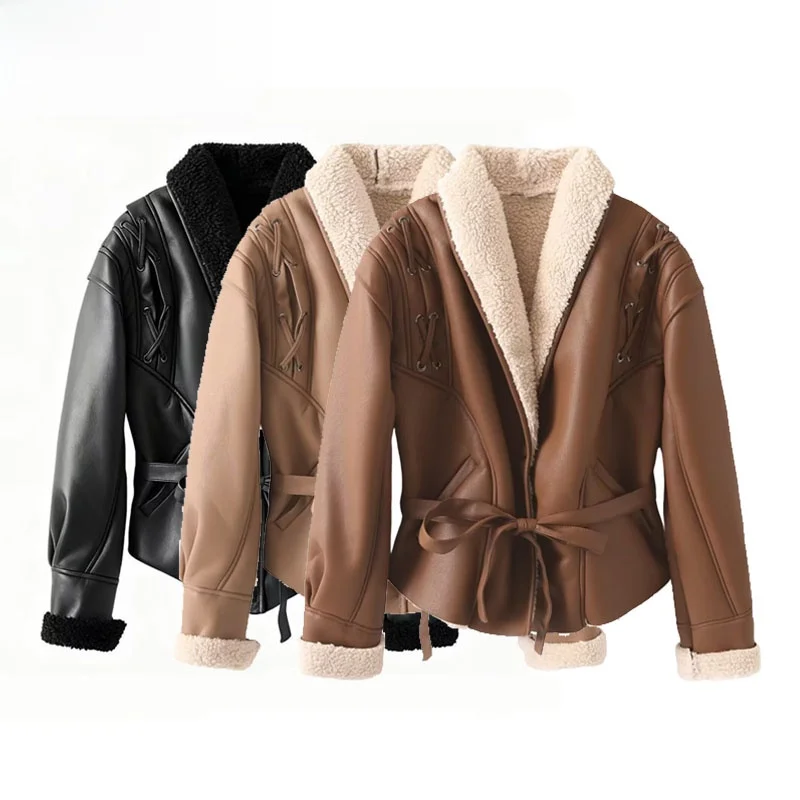 Jaet in pelliccia di agnello scamosciata Faionable con cintura Autunno Nuovo abbigliamento da donna Street Sle Fibra di poliestere Cappotto lungo caldo Sve ort