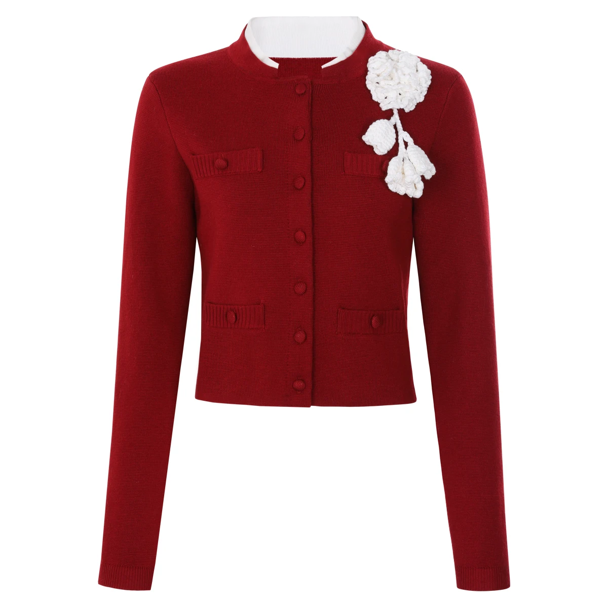 

High End Quality Spring And Autumn New Fashion Commuting Women Knitted Three-Dimensional Chest Flower Long Sleeved Cardigan Top