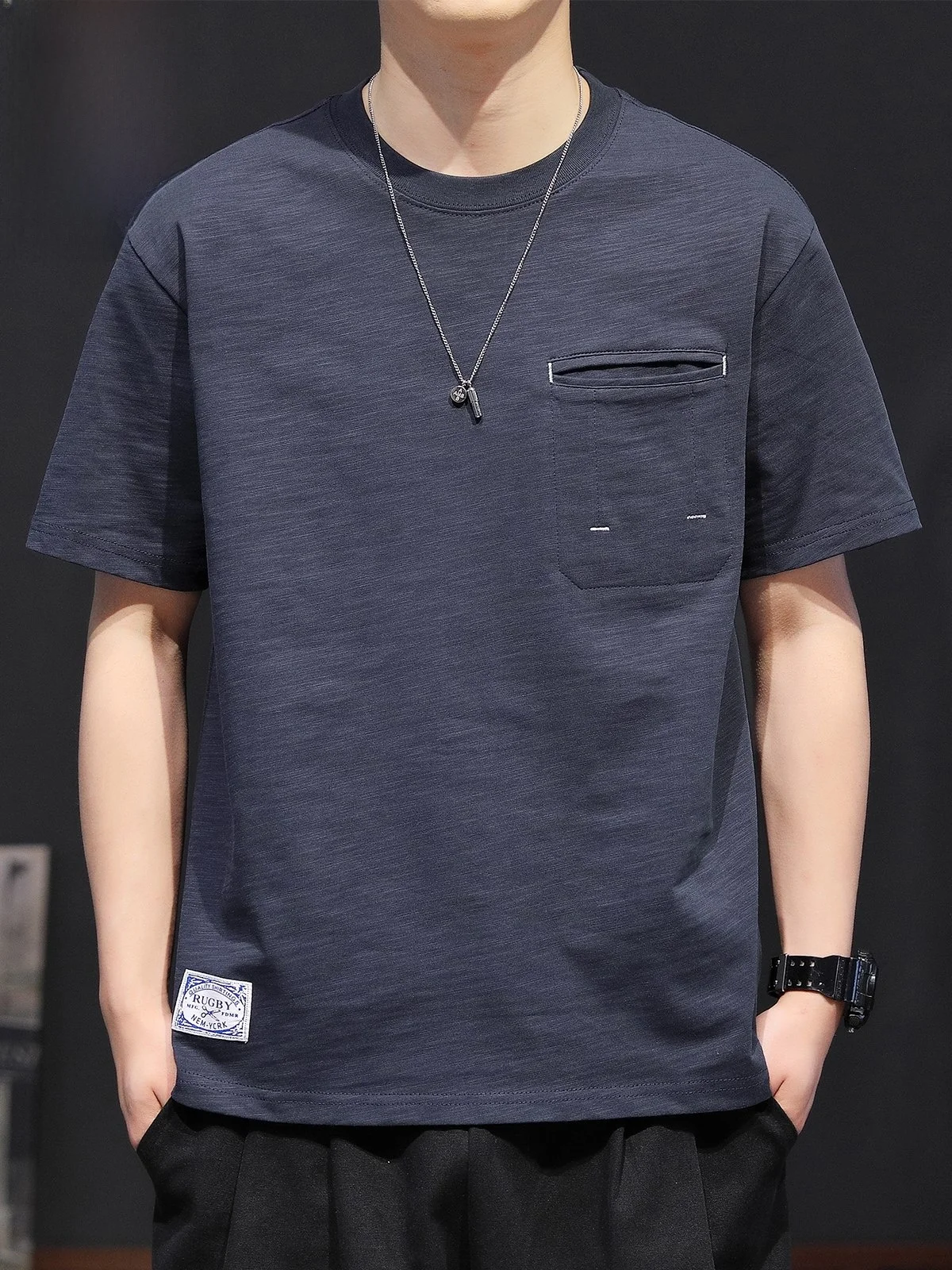 

Мужская футболка с коротким рукавом из чистого хлопка, свободного кроя, летняя, модная, в американском стиле, универсальная, повседневная, для отдыха.