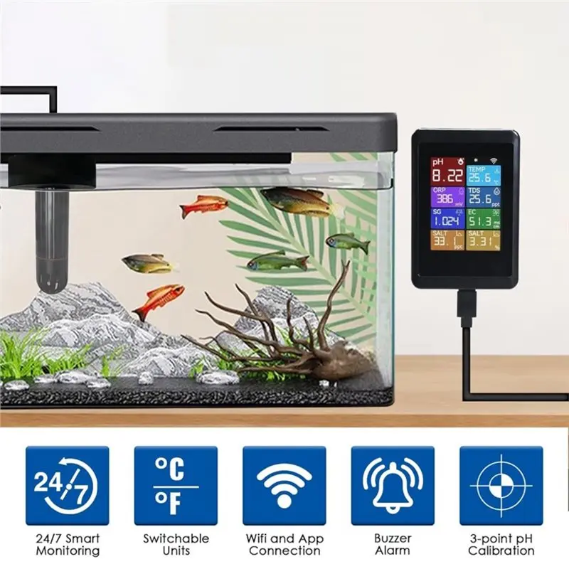 【OBNIŻKA CEN!】Tuya Wifi 8 w 1 Inteligentny Monitor Jakości Wody Monitorowanie TDS PH Temperatury w Czasie Rzeczywistym Zdalne Sterowanie Aplikacją do Akwarium Basenu Ryb