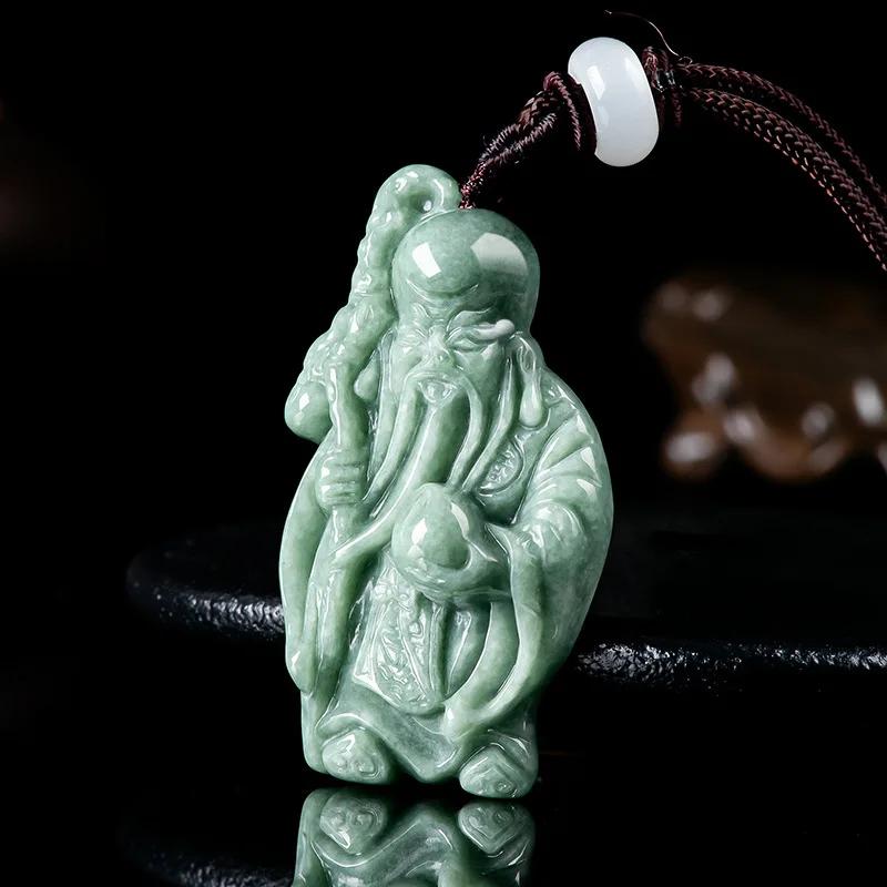 Burmese Jade Bean Green Longevity Star Immortal Pendant Jadeite Gifts for Women Amulets Natural Emerald Jewelry Gifts