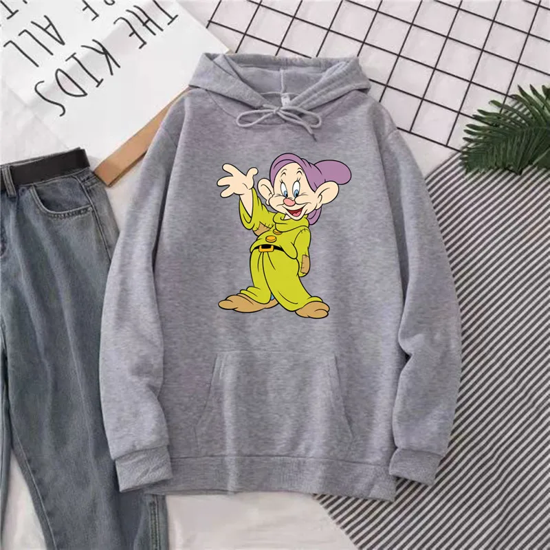 Sweat à capuche à manches longues pour femmes, sweat-shirt de sport d'hiver, vêtements pour femmes, dessin animé kawaii, nain Dopey, blanc neige, mignon