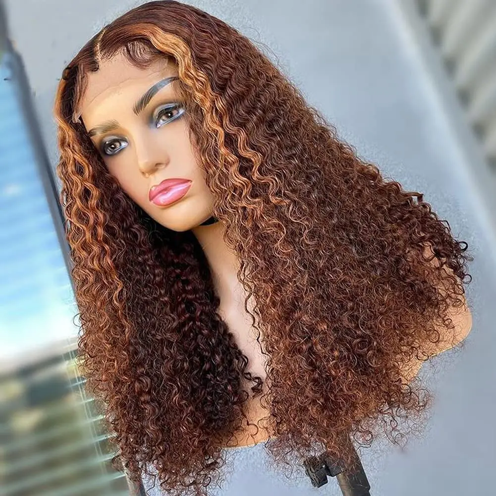 Honed Blonde Curly Transparent Lace Front Wig Ginger Orange 13x6 Lace Frontal Glueless Wig Preplucked Human Hair Ready To Wear