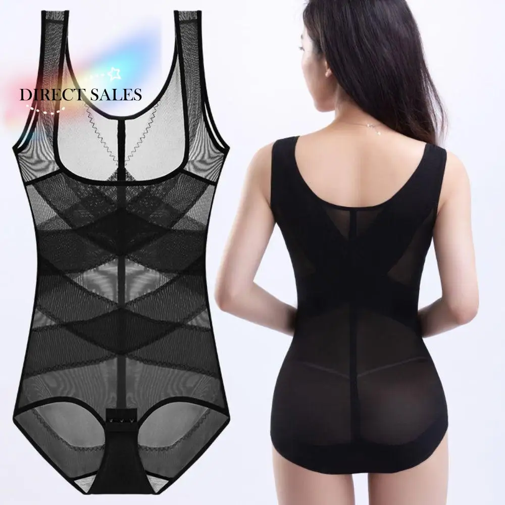 

Cross Fit Slimming Bodysuit Shaper Seamless Tummy Control Postpartum Shapewear Mesh Thin Transparent Women's Corset Jumpsuits