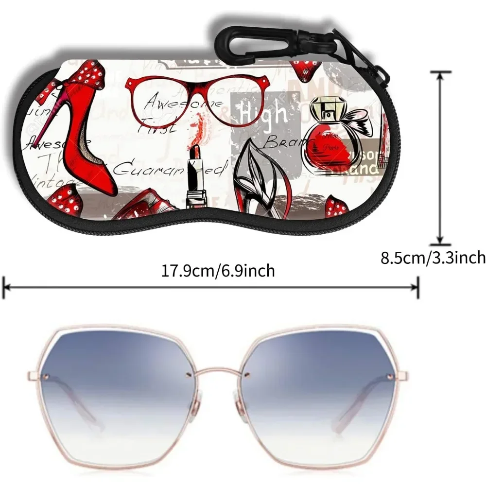 Red High Heels Lipstick Glasses Case Pouch Zipper Soft Eyewear Storage Box Outdoor Travel Portable Anti-Pressure Sunglasses Bag