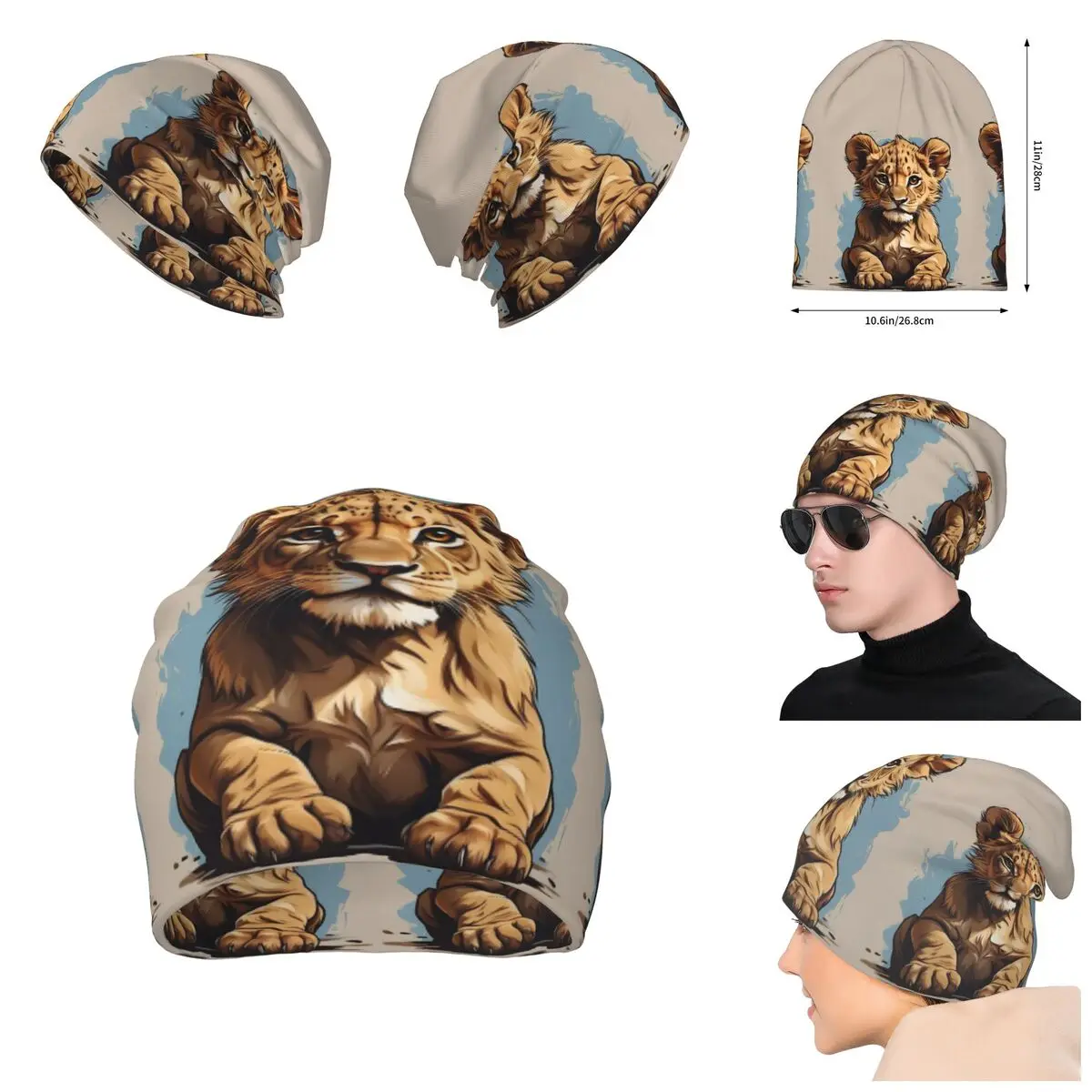 3D Color printing Knitted Hat For Men And Women, Cool Animals, Lions,  Gift Unisex winter Warm Brimless Urinal Hat