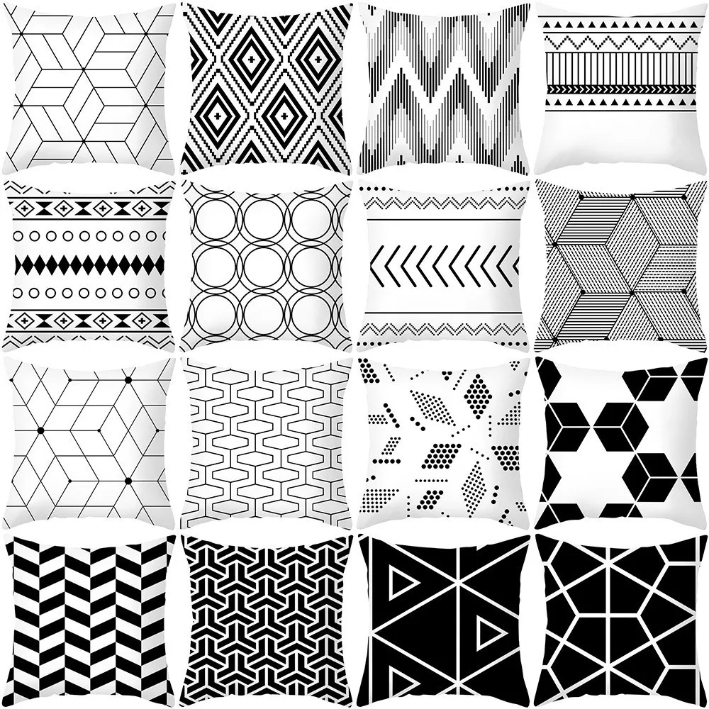 Black and White Geometric Series throw pillow covers with digital printing of short plush fabric Car-shaped cushion Home decor