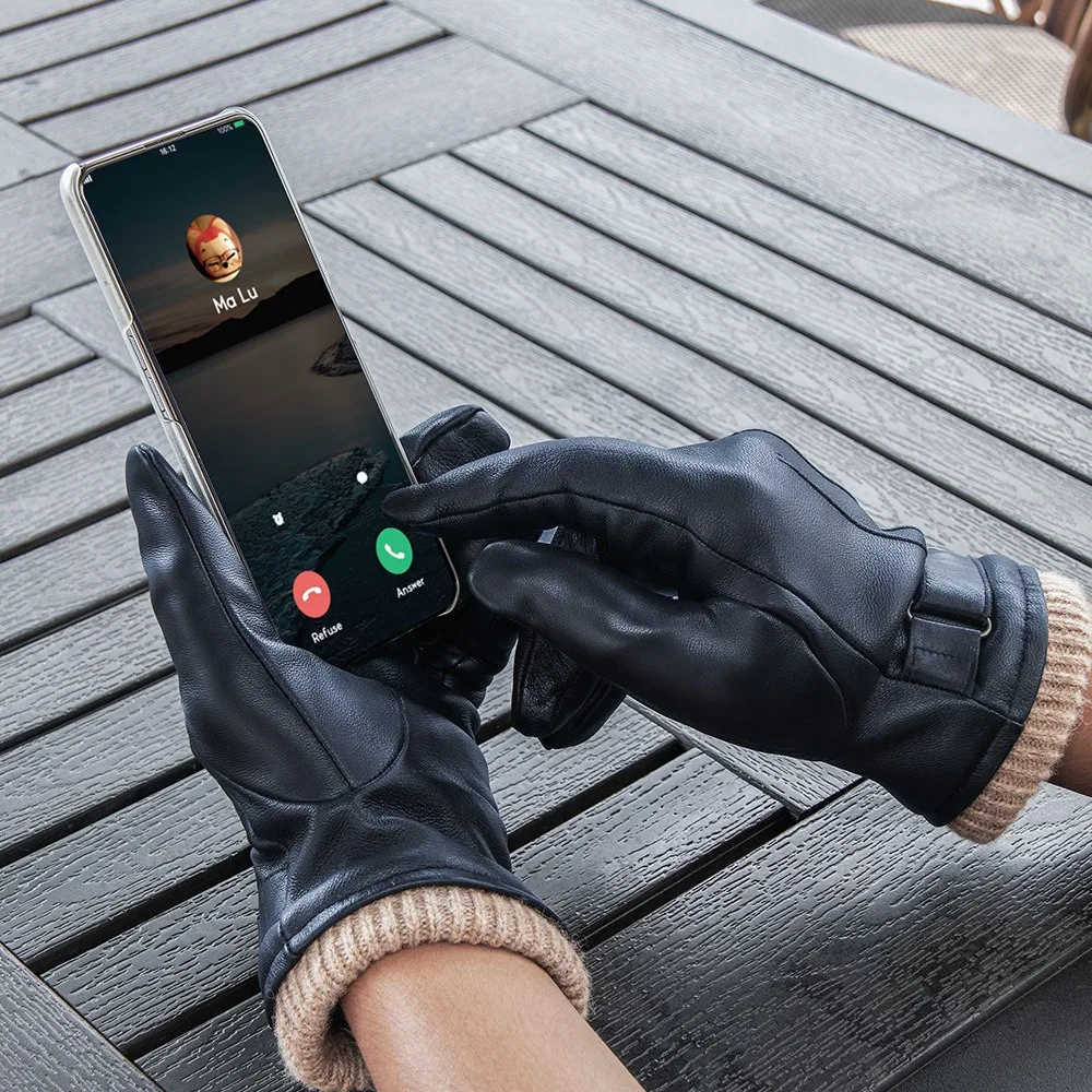 Sheepskin Leather Gloves Touchscreen Compatible for Outdoor Cycling Skiing Gardening Winter Warm Gloves for Men & Women