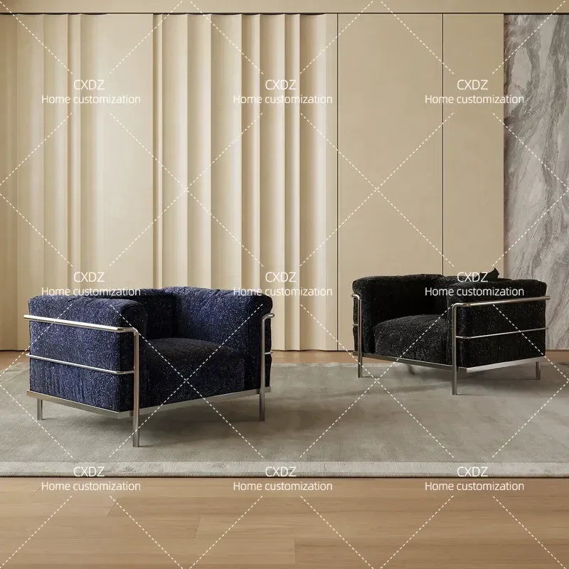 LC3 Style Sofa Living Room Minimalist Light Luxury Single Double Mid Century Modern Stainless Steel Frame Couch Chair