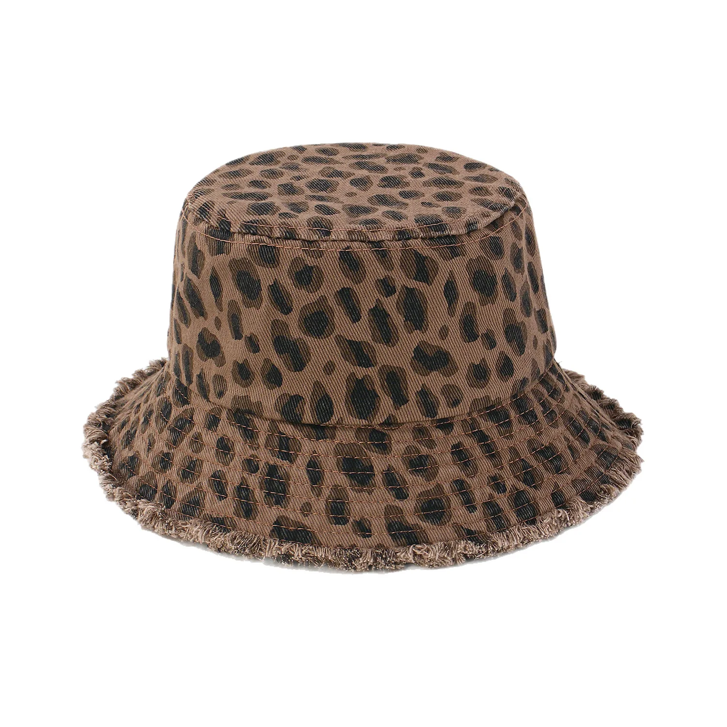 retro leopard print burr bucket hat women's summer outdoor mountaineering denim sun hat big brim sun hat 5