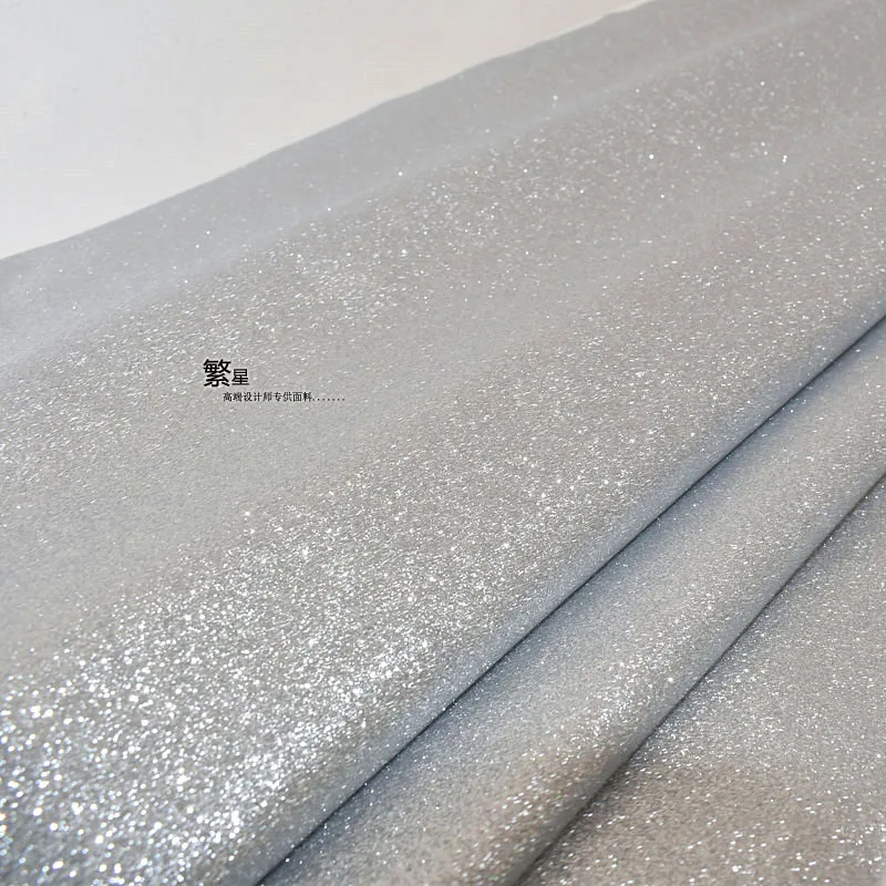 Elastic Knitted Fabric Frosted Bronzing Clothing Wedding Background Fabric Silver Wholesale Cloth Sewing for By The Yard