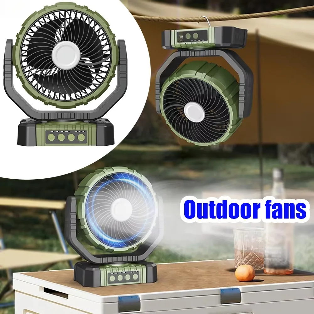 usb充電式キャンプファン-超静音-3段階風量調節-吊り下げ式-ledライト付き-アウトドア-釣り-市場屋台-ポータブル-1個