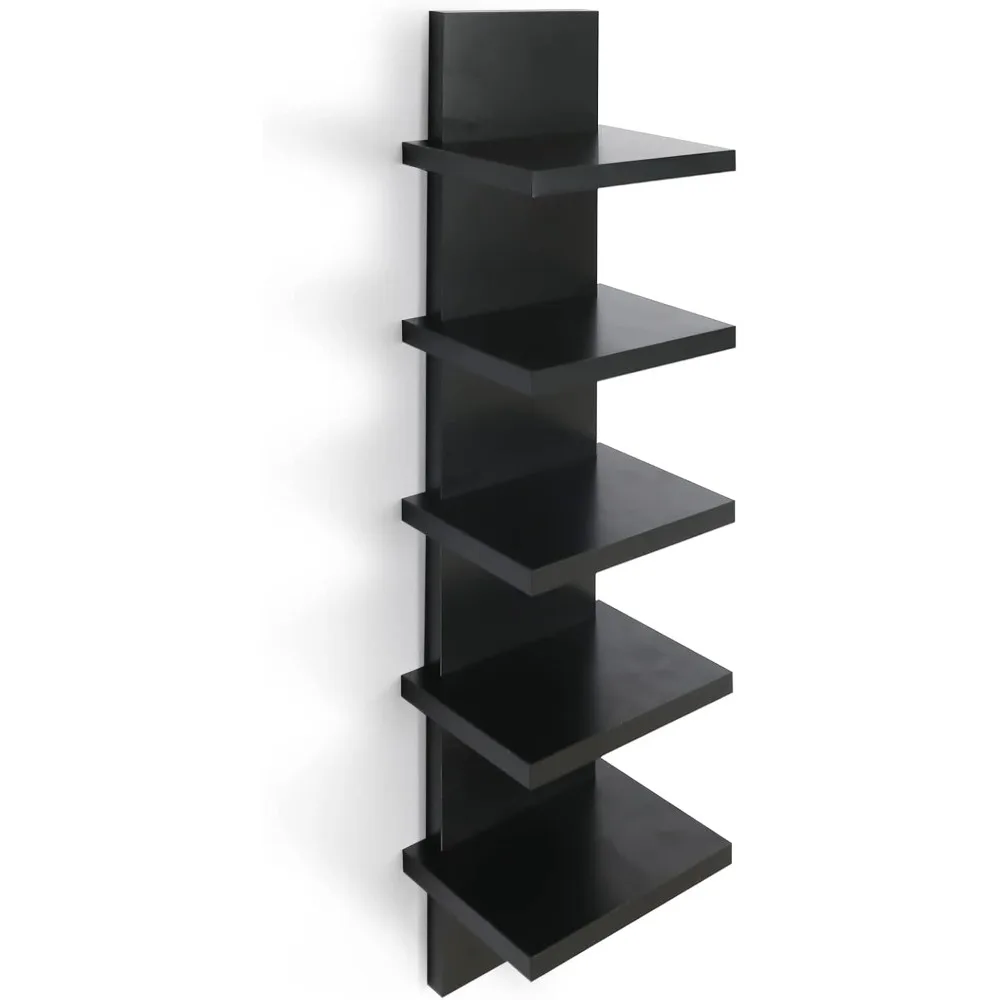 

5 Tier Wall Shelves Black, Vertical Column Shelf Floating Storage Home Decor Organizer Design Utility Shelving