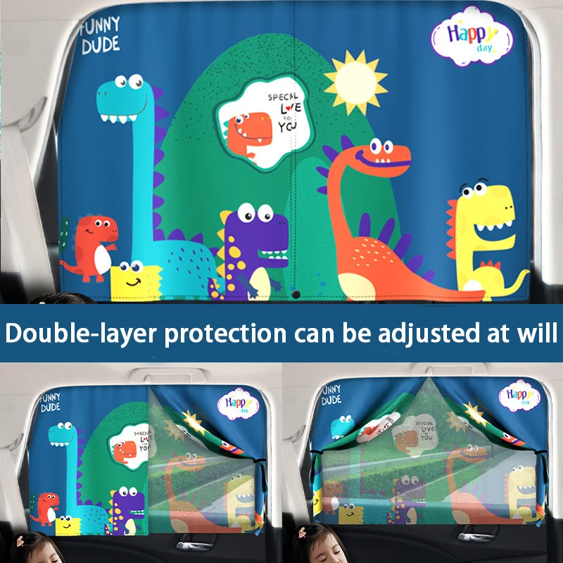 New 2 Layers Telescopic Magnetic Car Window Shades Mosquito Net Sun Cover UV Protection Sun Block Mesh Car Curtain for Kids Baby