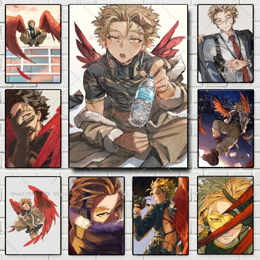 Anime My Hero Academia Hawks Classic Anime Poster Self-adhesive Art Waterproof Paper Sticker Coffee House Bar Room Wall Decor