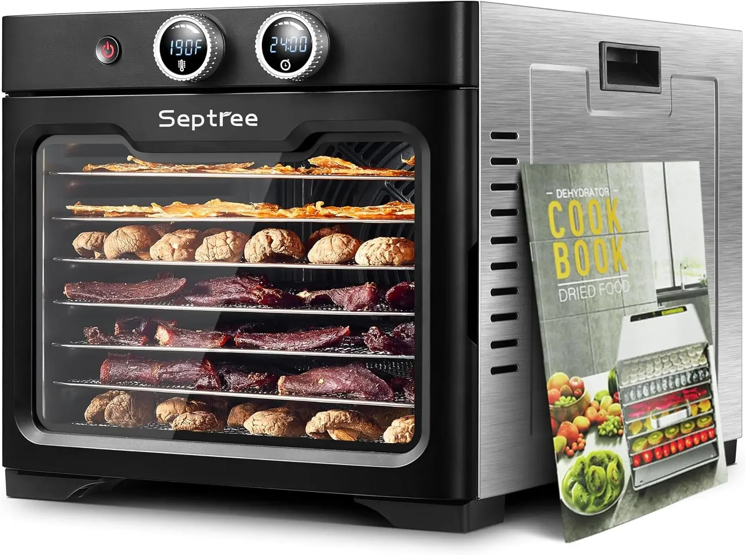 Household Food Dehydrators Machine with 8 Stainless Steel Trays Hold 10 lb Meats 24 H Digital Timer 194 °F Temperature Control