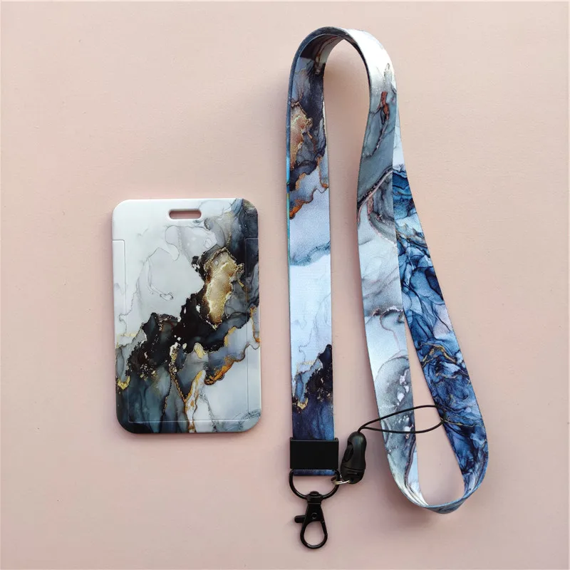 Marble Pattern Lanyard ID Badge Card Holder Office Worker Cardholder Cover Credit Card Case Card Protector Christmas Gift
