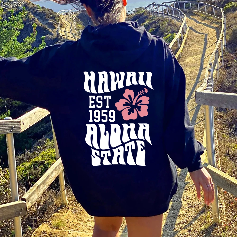 Aesthetic Hawaii Hoodie Aloha State Sweatshirt Tumblr Beach Hoodie VSCO Trendy Hoodie Words on Back Hoodies Long Sleeves Hoodies