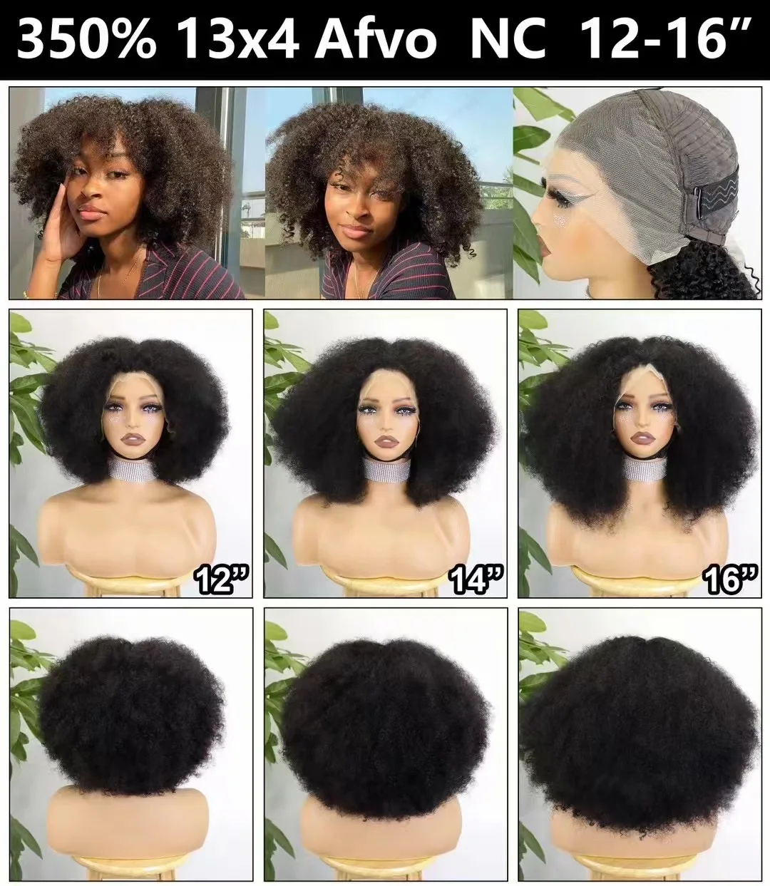 Malaika Afro Kinky Curly Human Hair Wig 350%Density Short Bob 13x4 Lace Front Real Braizlian Human hair Wig For African Women