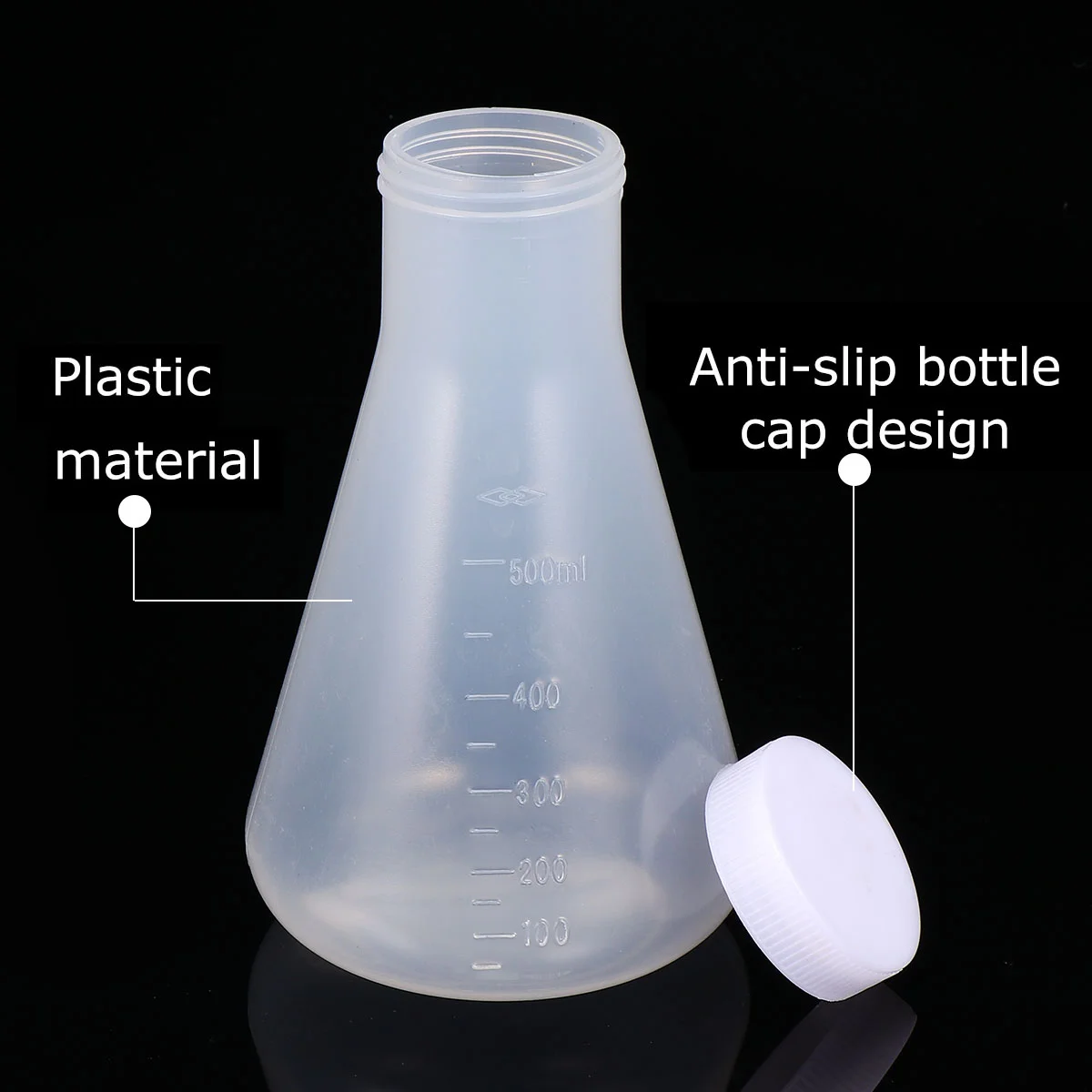 Flcopropriété Erlenmeyer en plastique avec bouchon, triangle en verre conique pour la chimie, 3 pièces