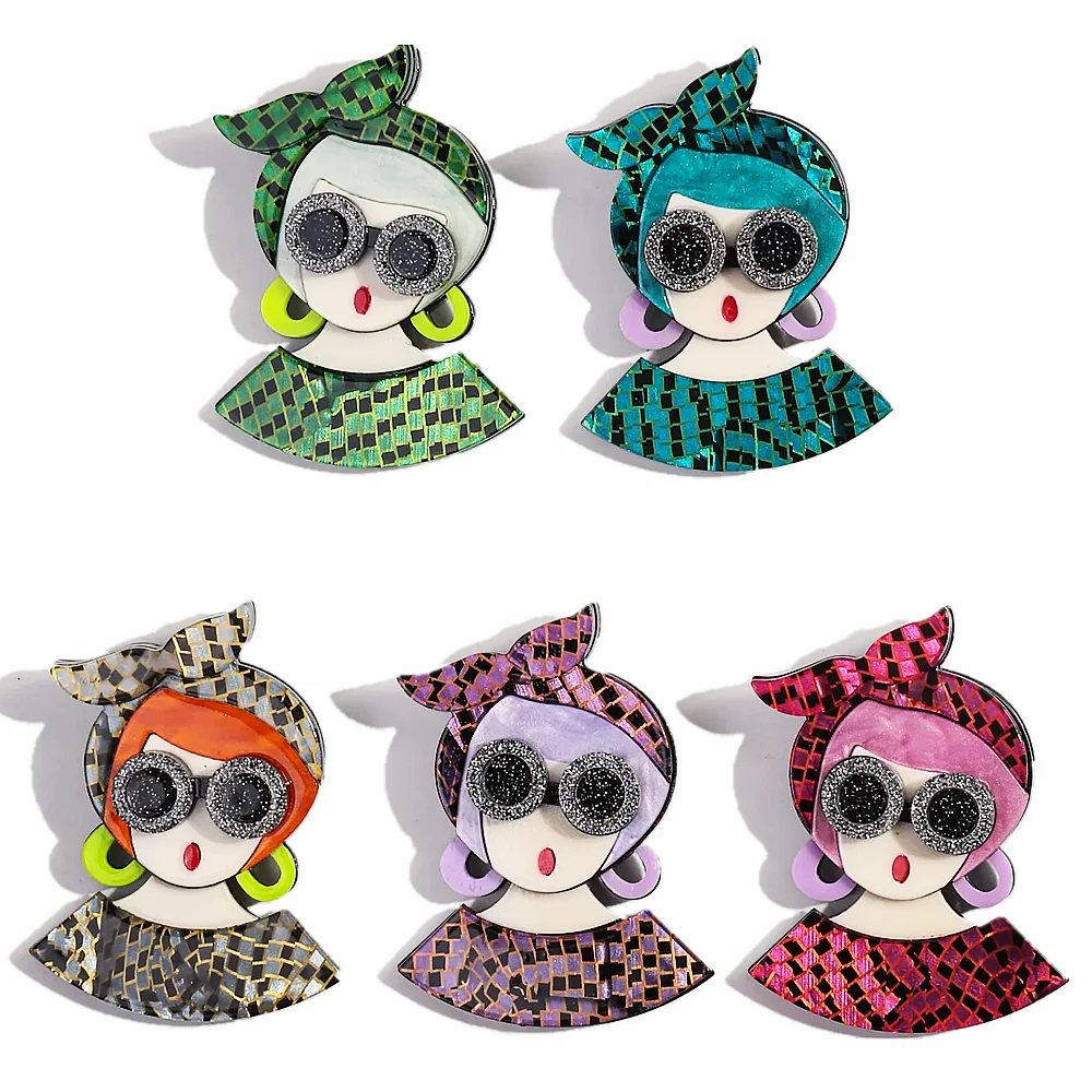 Broches acrílicos bonitos para chica, broches para gafas, alfileres para mujer, broche encantador con lazo para mujer, insignias, accesorios de ropa hechos a mano, regalos