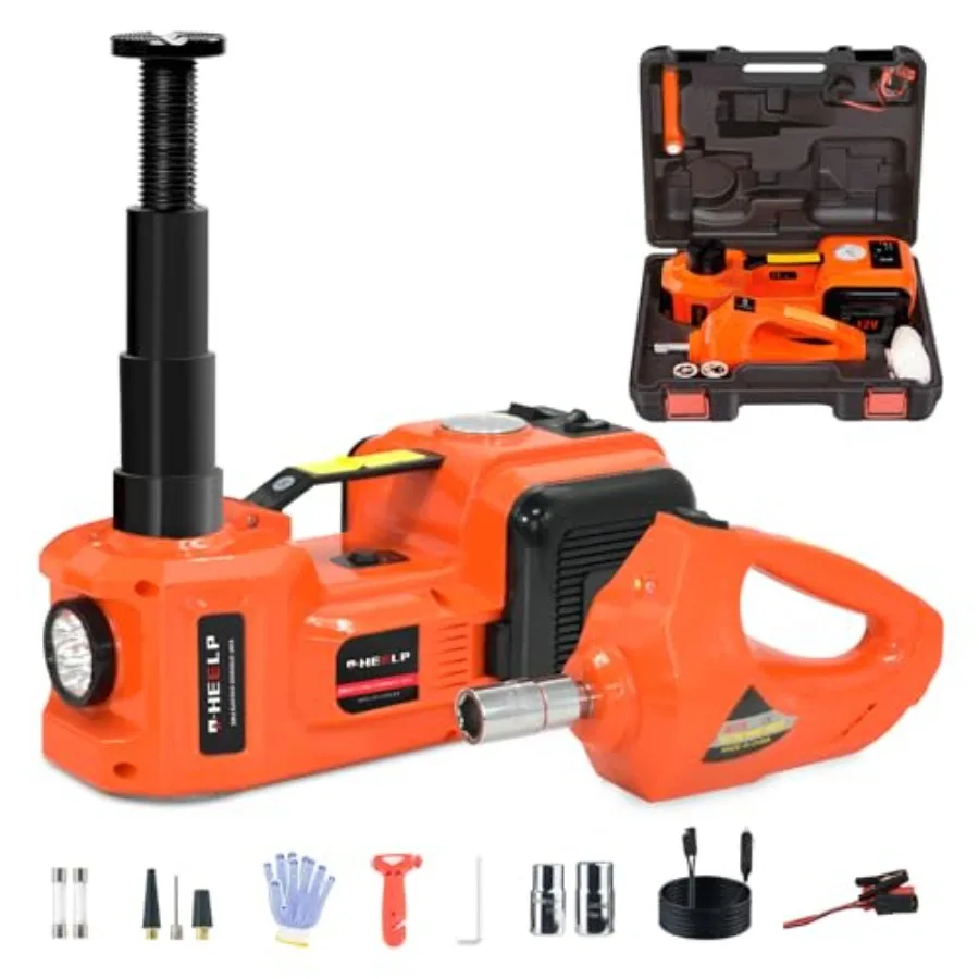 

Electric Car Jack Kit for SUV MPV Sedan Truck Garage Repair: 5Ton 12V Hydraulic Jack 6.117.7 inch lift with Impact Wrench, Stee