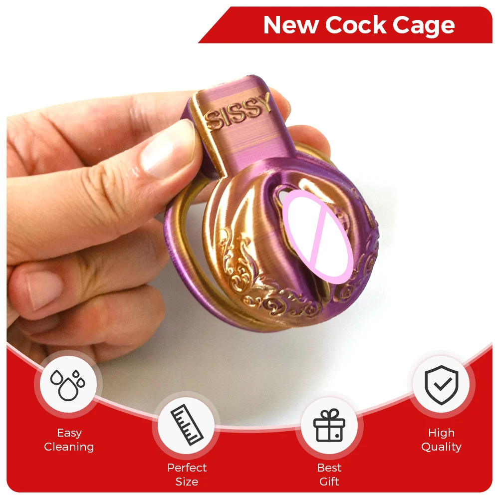 

Smooth-Gold Mix Pussy Vaginal Chastity Cage With 5 Rins Sissy Femboy Penis Lock Male Cock Cage Men'S Adult Goods Sex Toys