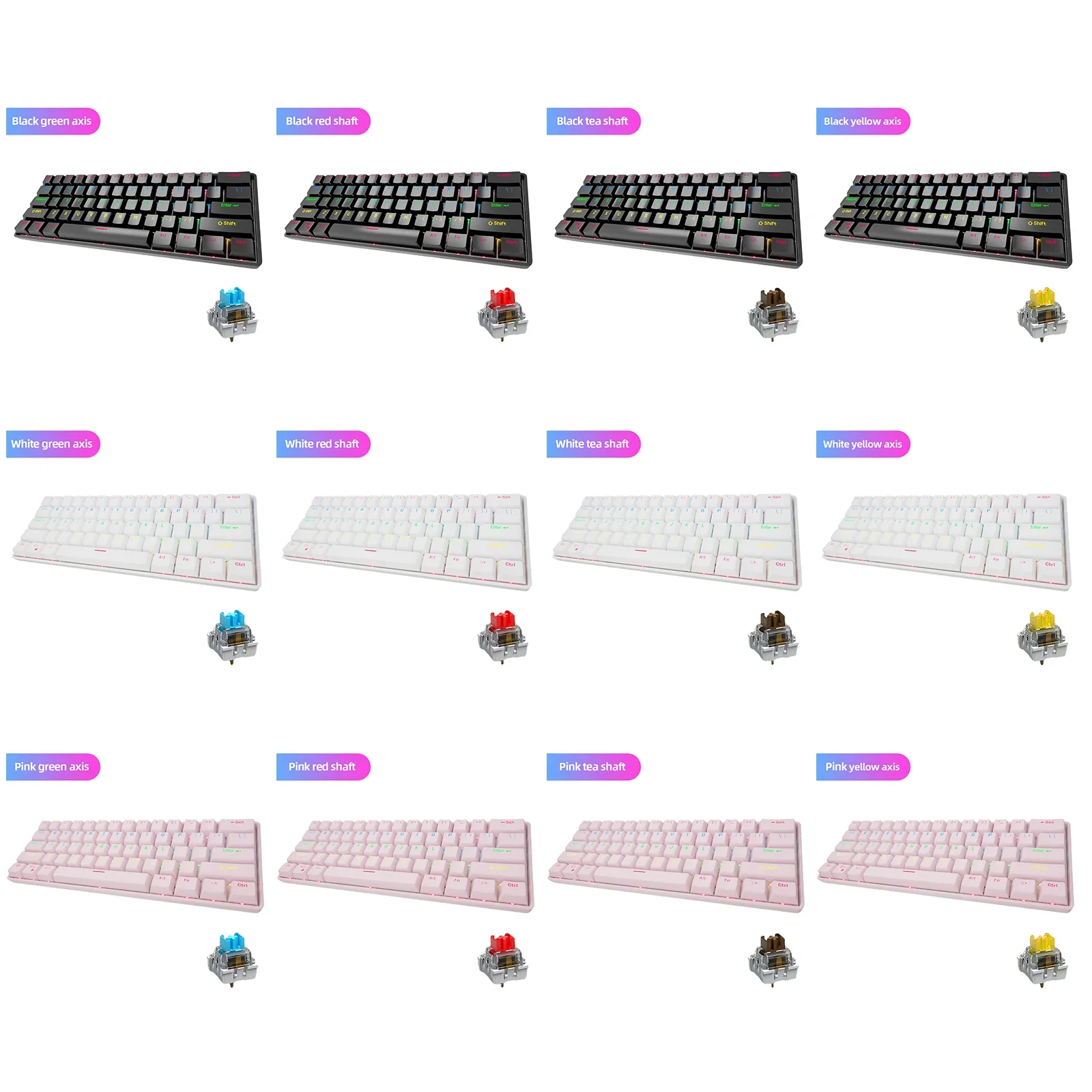 Wireless 2.4G Mechanical RGB Keyboard Gaming Keyboard 61Keys 3 Modes  Lighting Effect Bluetooth-Compatible for PC Laptop