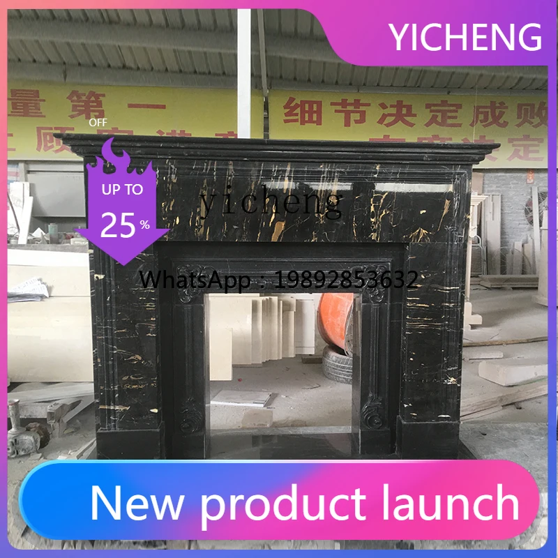 LYY  marble fireplace fireplace black gold flower black stone retro simple