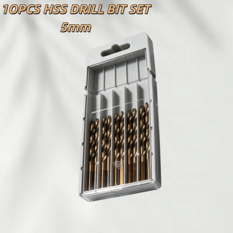 10Pcs HSS Twist Drill Bits 5mmStraight Shank High Hardness Cutting Tools for Metal Steel Drilling Work