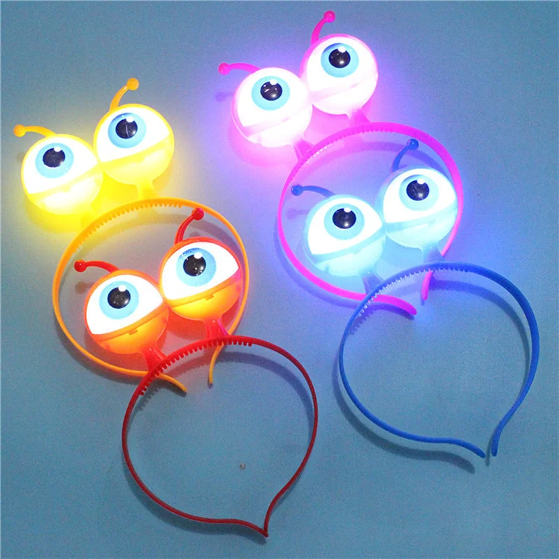 Luminous Hair Hoop Creative Alien Eyeball Horn Styling Flashing Hairband Hair Accessories Christmas Halloween Glowing Party Deco