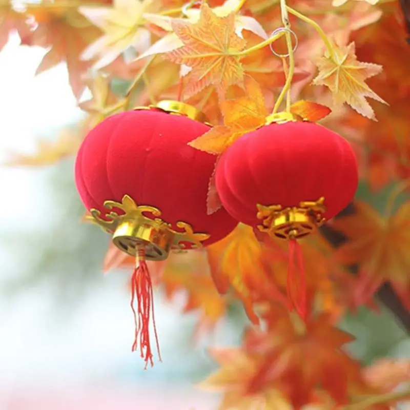 45be 30pcs 3/4 см. Маленькие флокирующие красные фонаря DIY Mini Lucky Hanging Fendtern Dece Dec