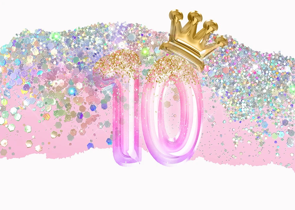 خلفيات لحفلات أعياد الميلاد للفتيات خلفيات 10th حورية البحر باستيل الوردي راية بالونات بريق الأميرة 10 سنوات من العمر