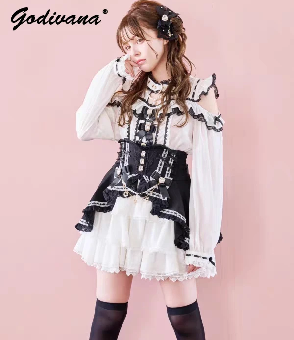 

Japanese Style Mass-Produced New Liz Sweet High-Waisted Slimming Lace Cake Skirt Girl Women's Rhinestone Lolita Short Skirts