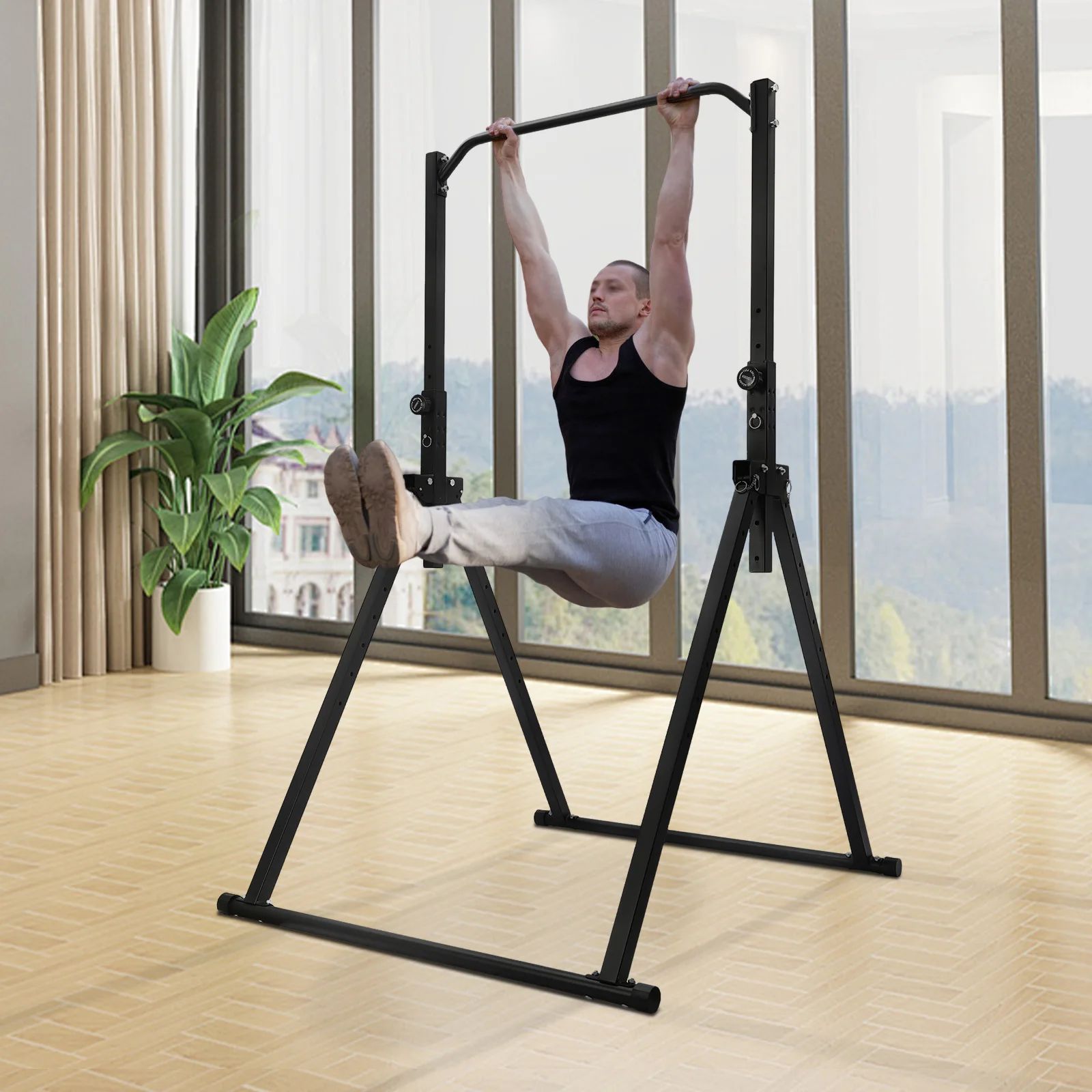 Adjustable Height Horizontal Bar Triangular Pull Up Station for Home Gym Strength Training Equipment